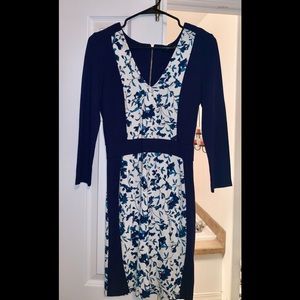 FCUK White & Blue Floral Print Dress